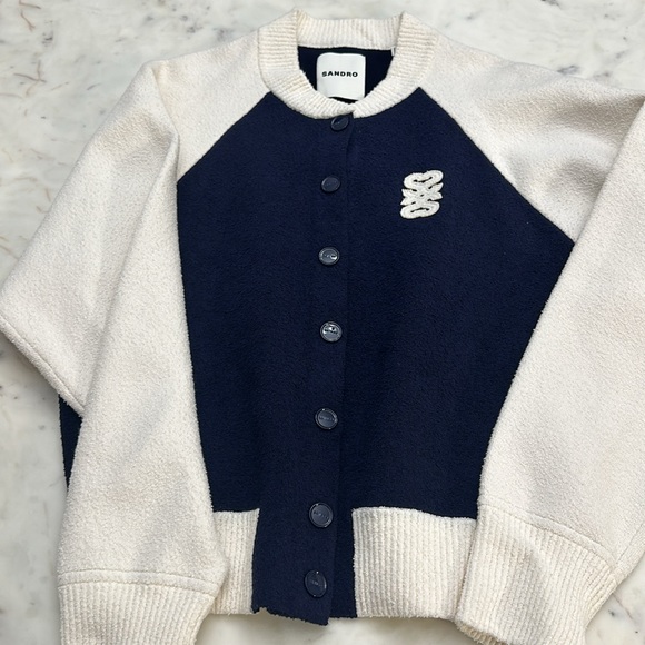 Sandro Navy and Cream Cardigan - Picture 6 of 7